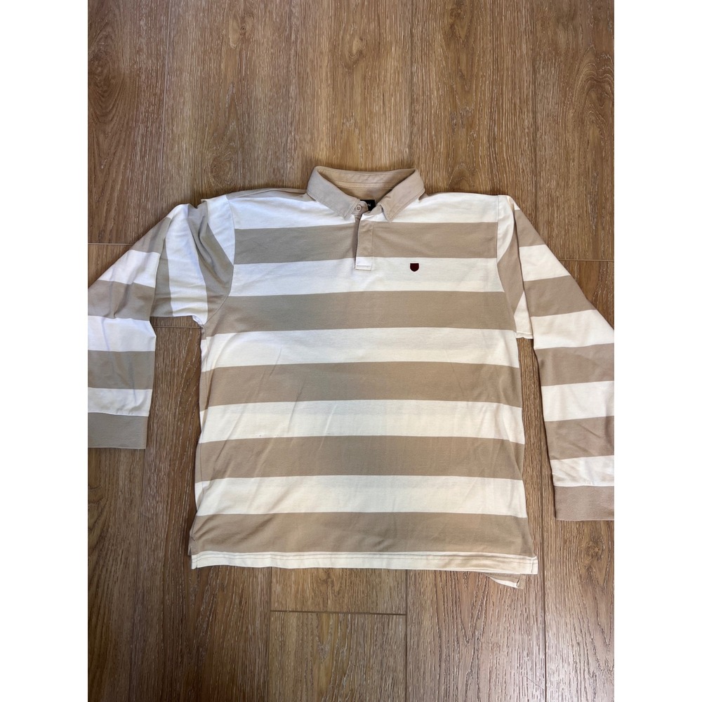 Brixton Long Sleeve Striped Rugby Polo Shirt‎ Tan Cream Size L
